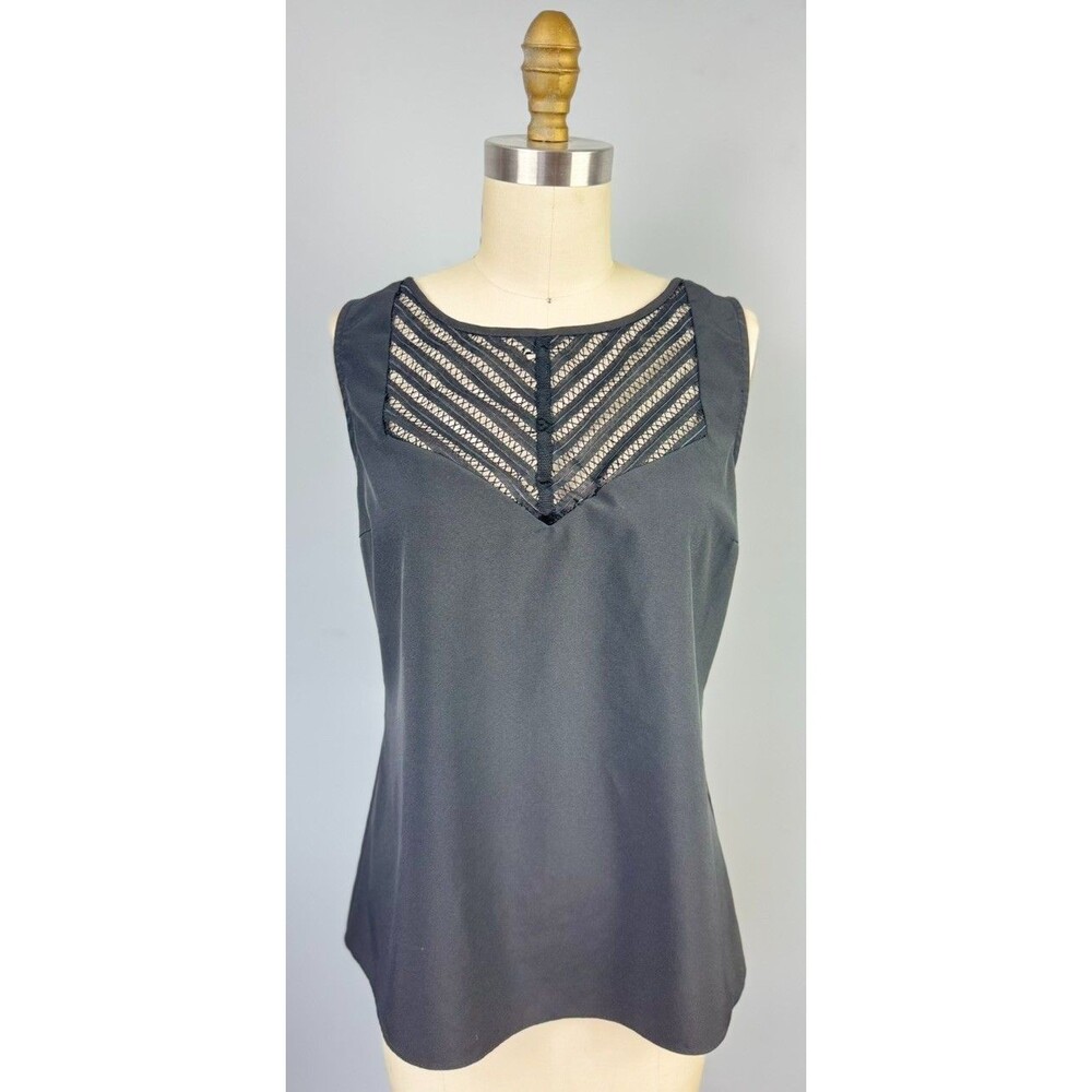 Barneys NY Sleeveless Black V-Neck Top Size M Blouse Tank Work Dressy Office